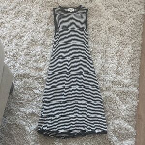 Black White Stripe Sleeveless Knit Midi Dress Swim Cover Up S